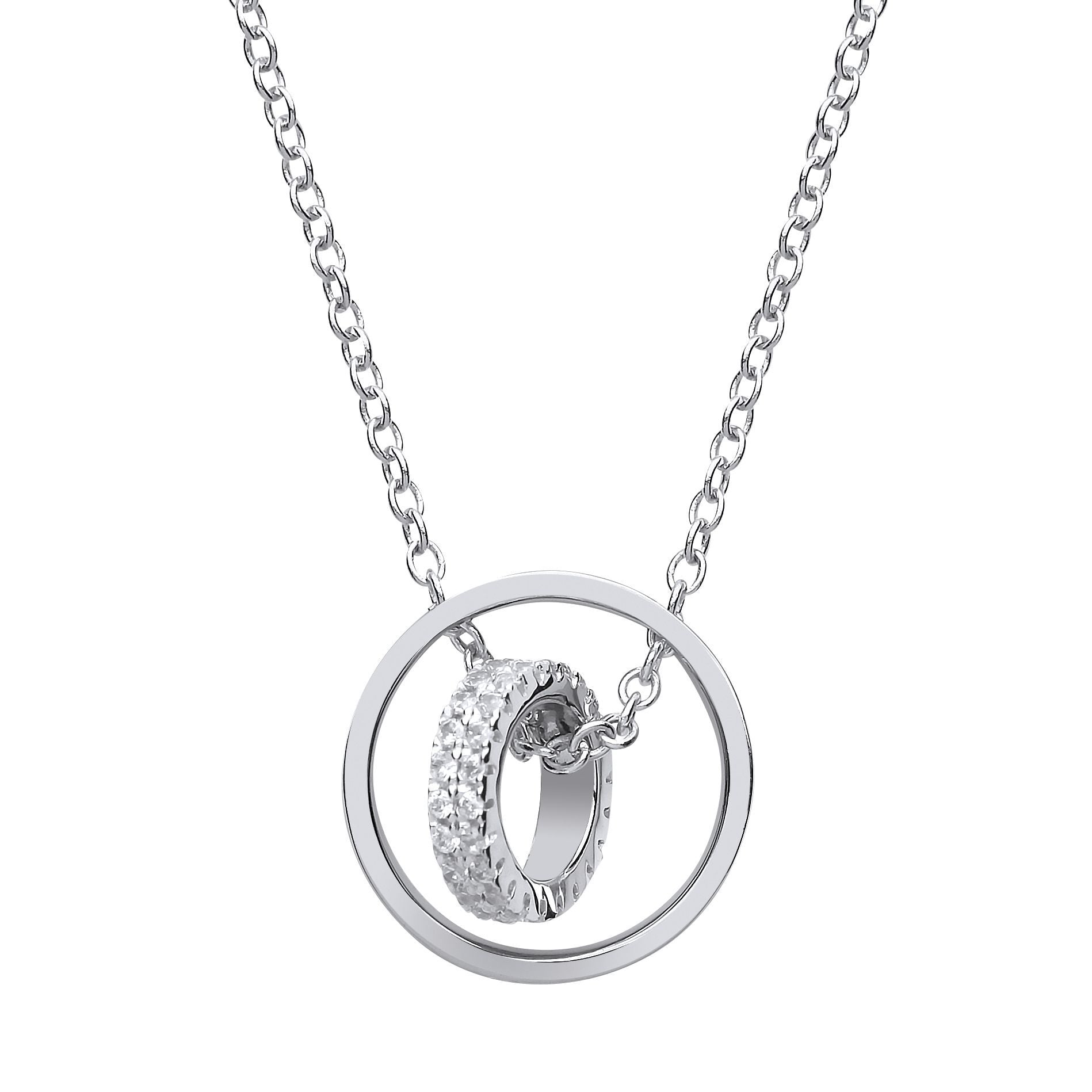 Silver  CZ Halo Hoop Charm Necklace 15 inch - GVK173