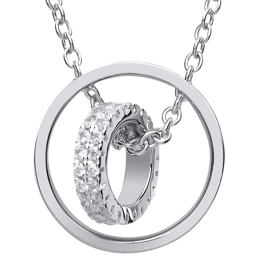 Silver CZ Halo Hoop Charm Necklace 15 inch - GVK173