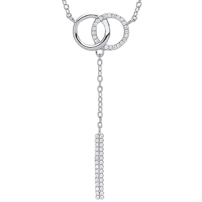 Silver  CZ Art Deco Eternity Drop Charm Necklace 16 inch - GVK174
