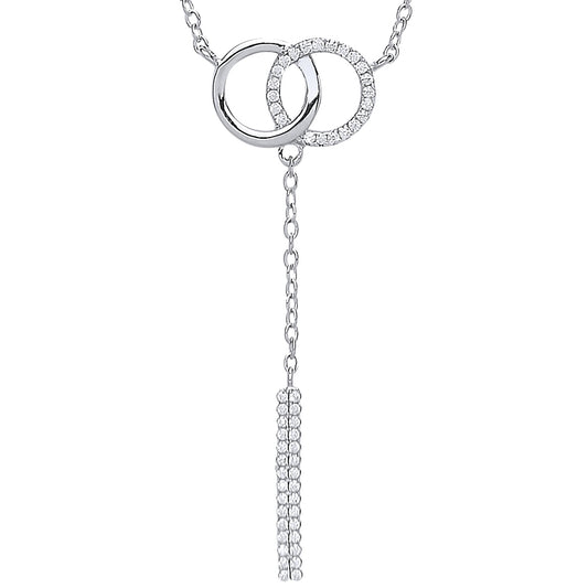 Silver  CZ Art Deco Eternity Drop Charm Necklace 16 inch - GVK174