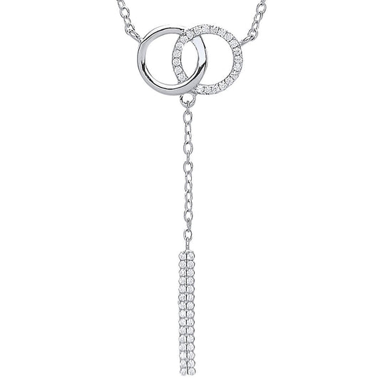 Silver  CZ Art Deco Eternity Drop Charm Necklace 16 inch - GVK174