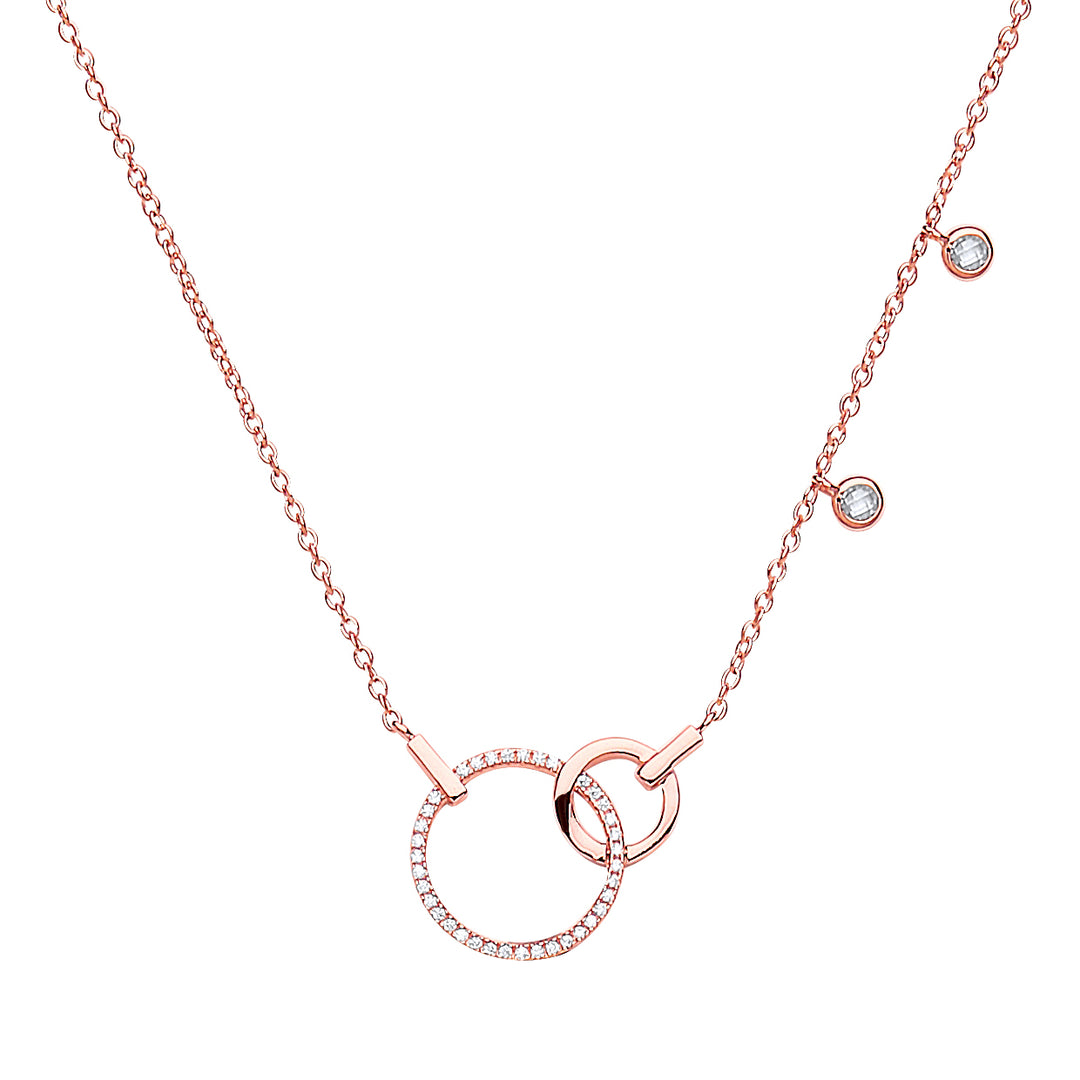 Rose Silver  CZ Art Deco Eternity Drop Charm Necklace 16 + 2 inch - GVK176