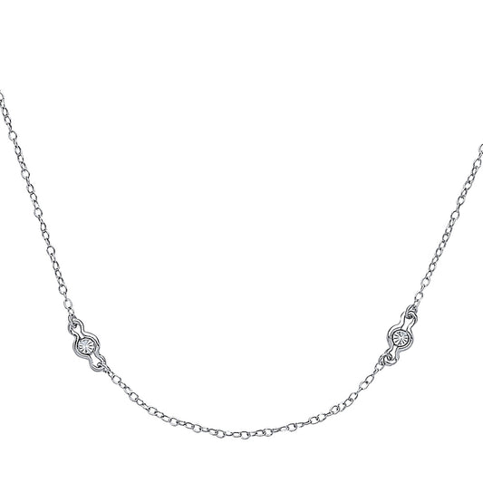 Silver  diamond-cut Faceted Illusion Eternity Necklace 36 inch - GVK178RH