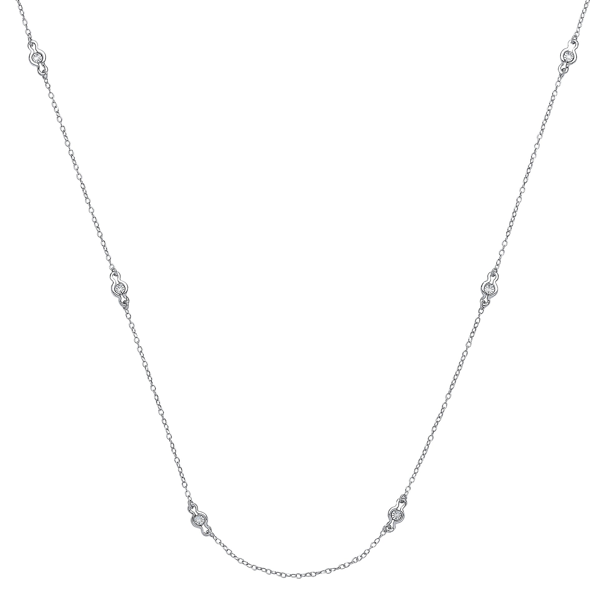 Silver  diamond-cut Faceted Illusion Eternity Necklace 36 inch - GVK178RH