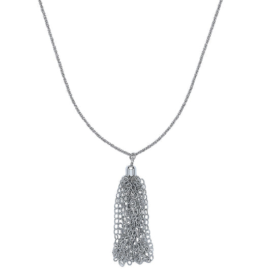 Silver  Waterfall Tassle Drop Necklace 17 inch - GVK179