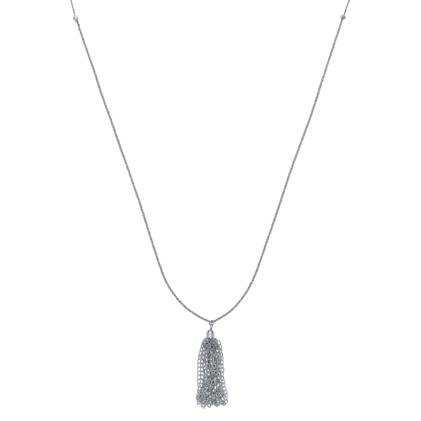 Silver  Waterfall Tassle Drop Necklace 17 inch - GVK179