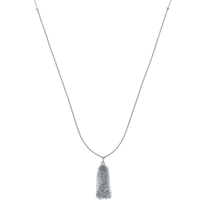 Silver  Waterfall Tassle Drop Necklace 17 inch - GVK179