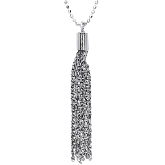 Silver  Waterfall Tassle Drop Necklace 24 inch - GVK180