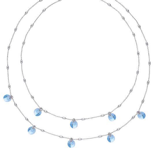 Silver  Aqua Crystal String Lights Bead Necklace 15 + 2 inch - GVK188AQUA