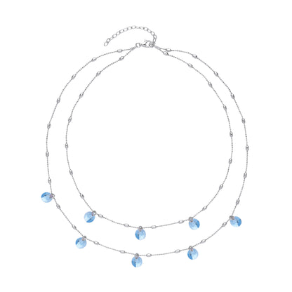 Silver  Aqua Crystal String Lights Bead Necklace 15 + 2 inch - GVK188AQUA