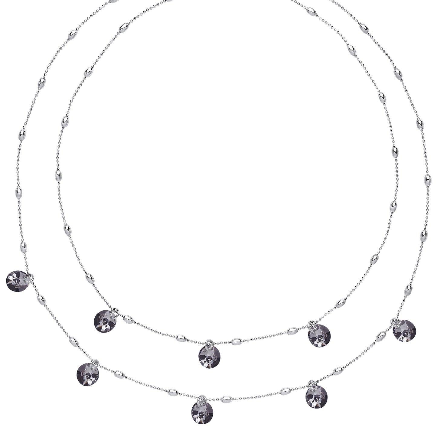 Silver  black Crystal String Lights Bead Necklace 15 + 2 inch - GVK188BLK