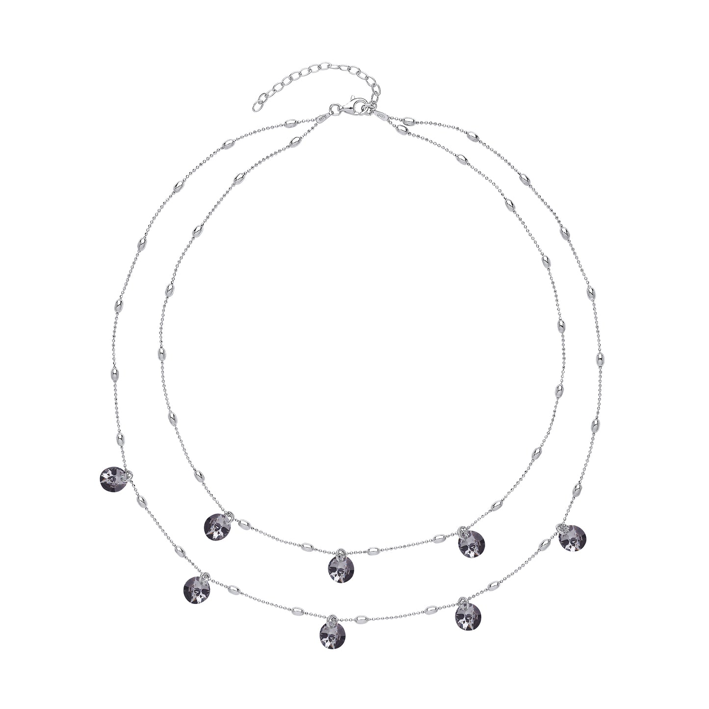 Silver  black Crystal String Lights Bead Necklace 15 + 2 inch - GVK188BLK