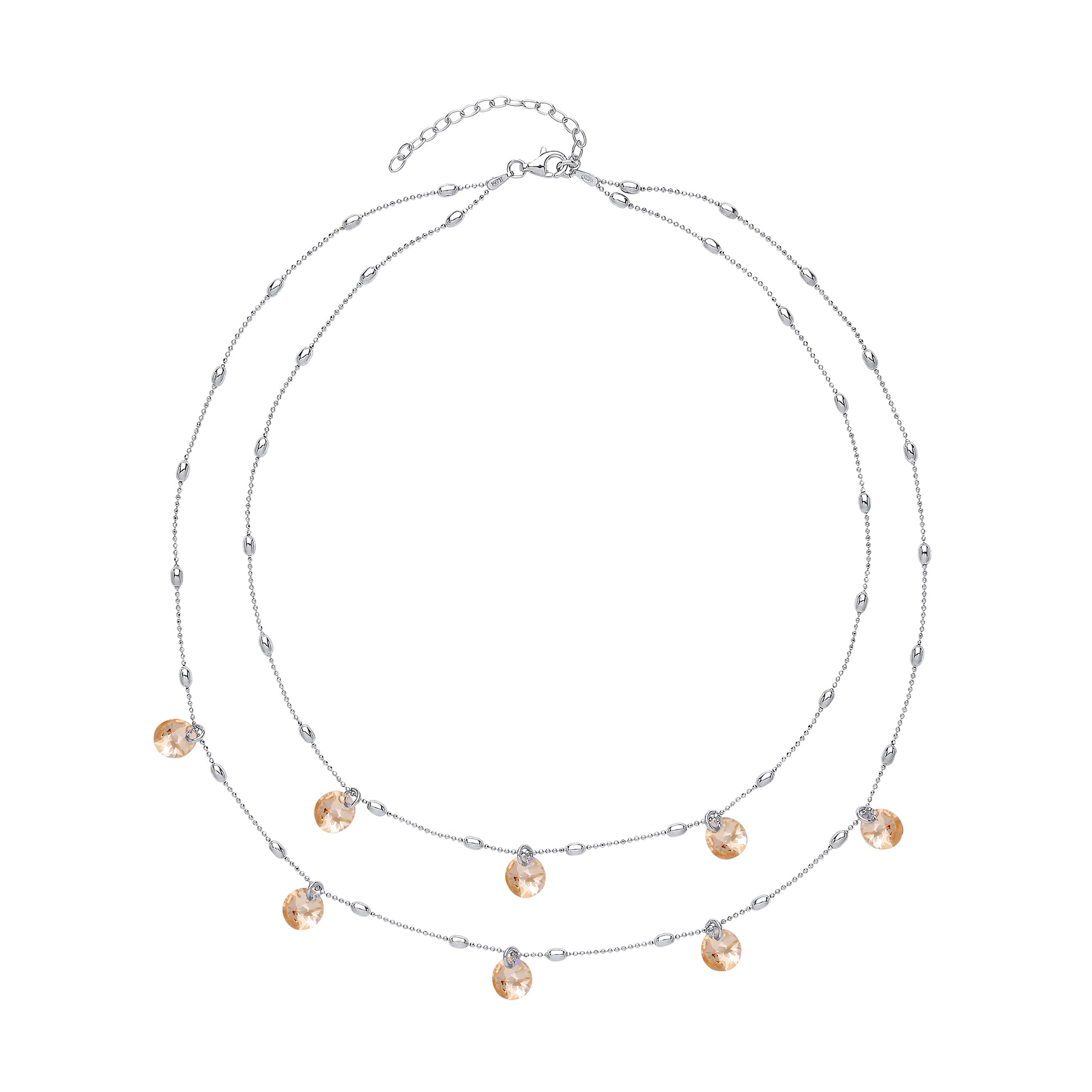 Silver  Peach Crystal String Lights Bead Necklace 15 + 2 inch - GVK188GOLD