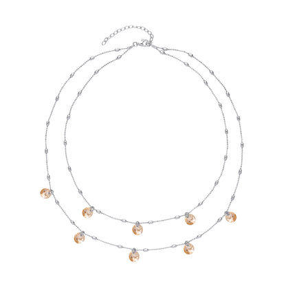 Silver  Peach Crystal String Lights Bead Necklace 15 + 2 inch - GVK188GOLD