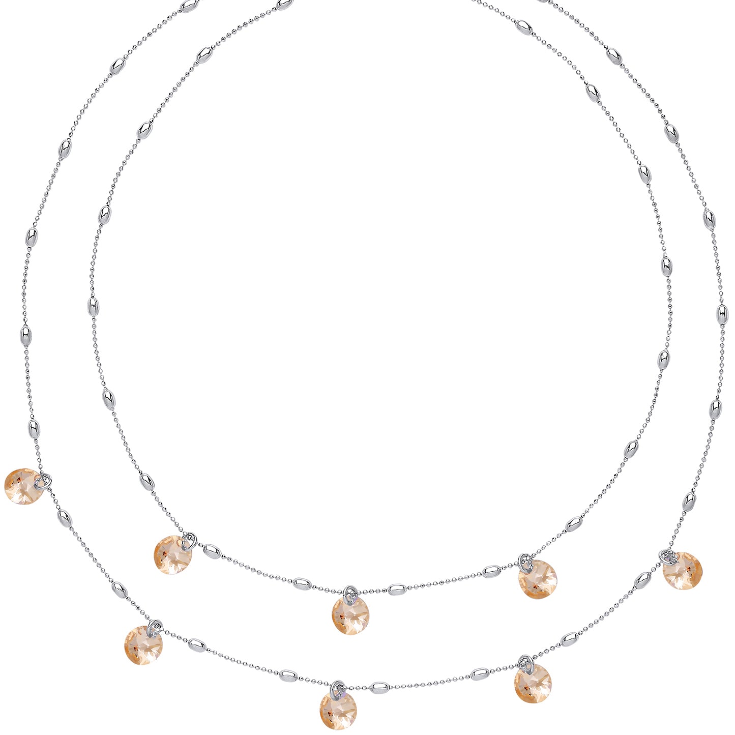 Silver  Peach Crystal String Lights Bead Necklace 15 + 2 inch - GVK188GOLD