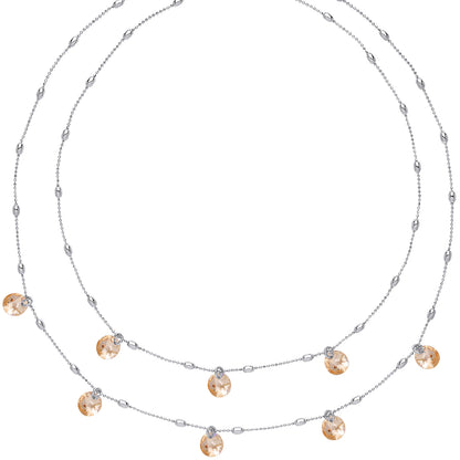 Silver  Peach Crystal String Lights Bead Necklace 15 + 2 inch - GVK188GOLD