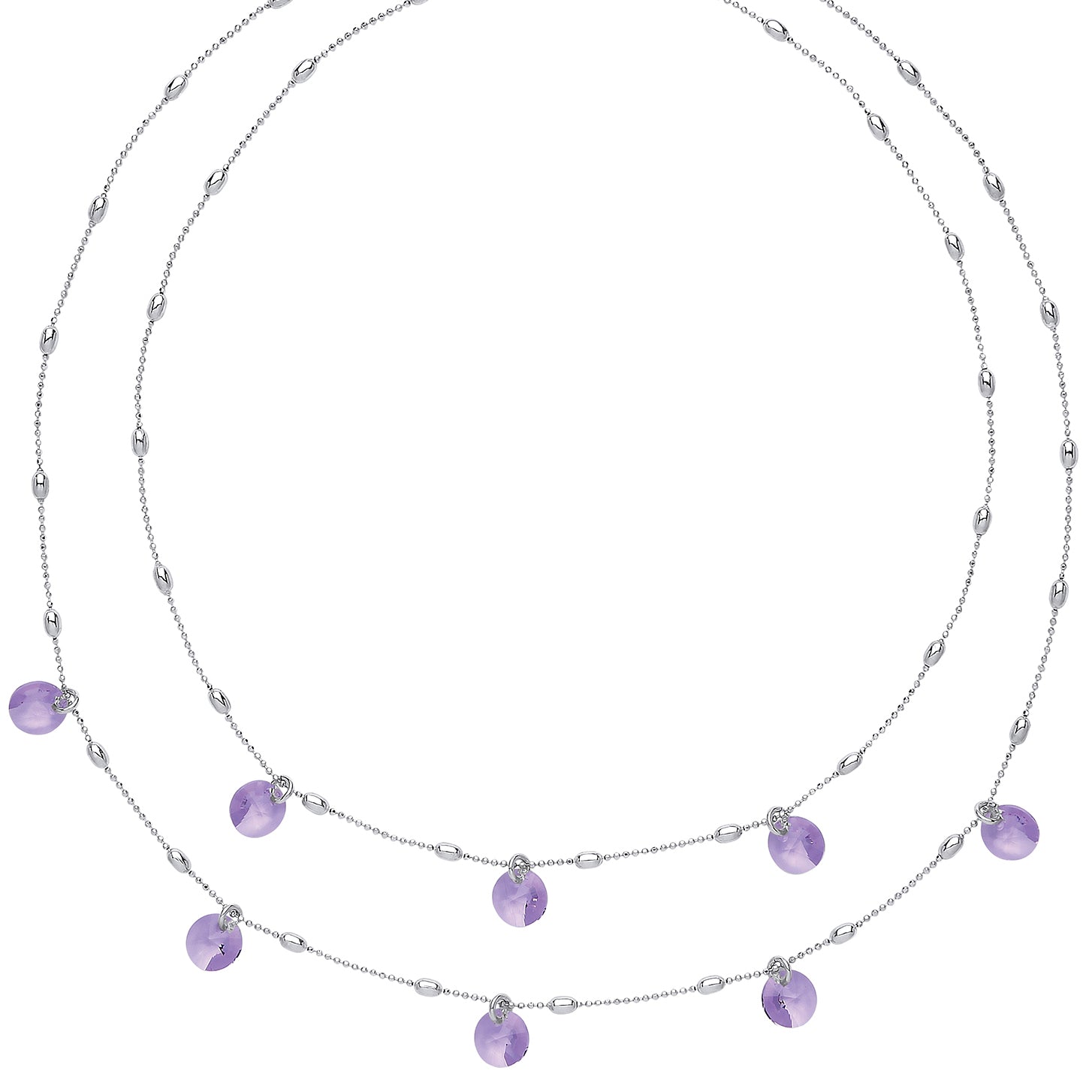 Silver  Purple Crystal String Lights Bead Necklace 15 + 2 inch - GVK188VIO