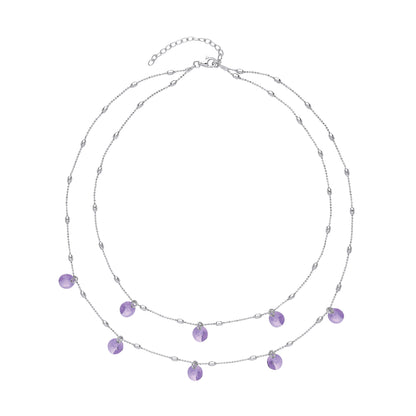 Silver  Purple Crystal String Lights Bead Necklace 15 + 2 inch - GVK188VIO