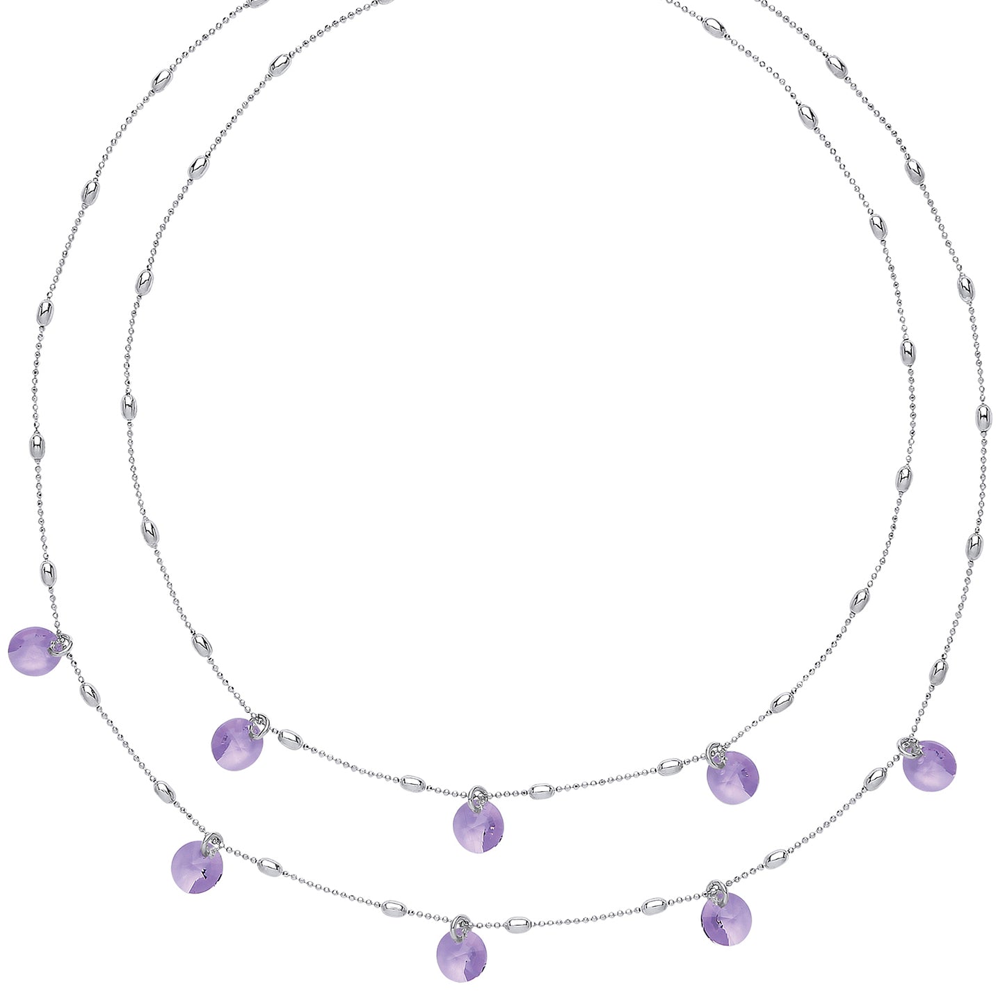 Silver  Purple Crystal String Lights Bead Necklace 15 + 2 inch - GVK188VIO