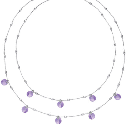 Silver  Purple Crystal String Lights Bead Necklace 15 + 2 inch - GVK188VIO