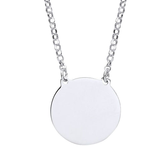Silver Round Disc Tag Medallion Necklace 16 + 1 inch - GVK191