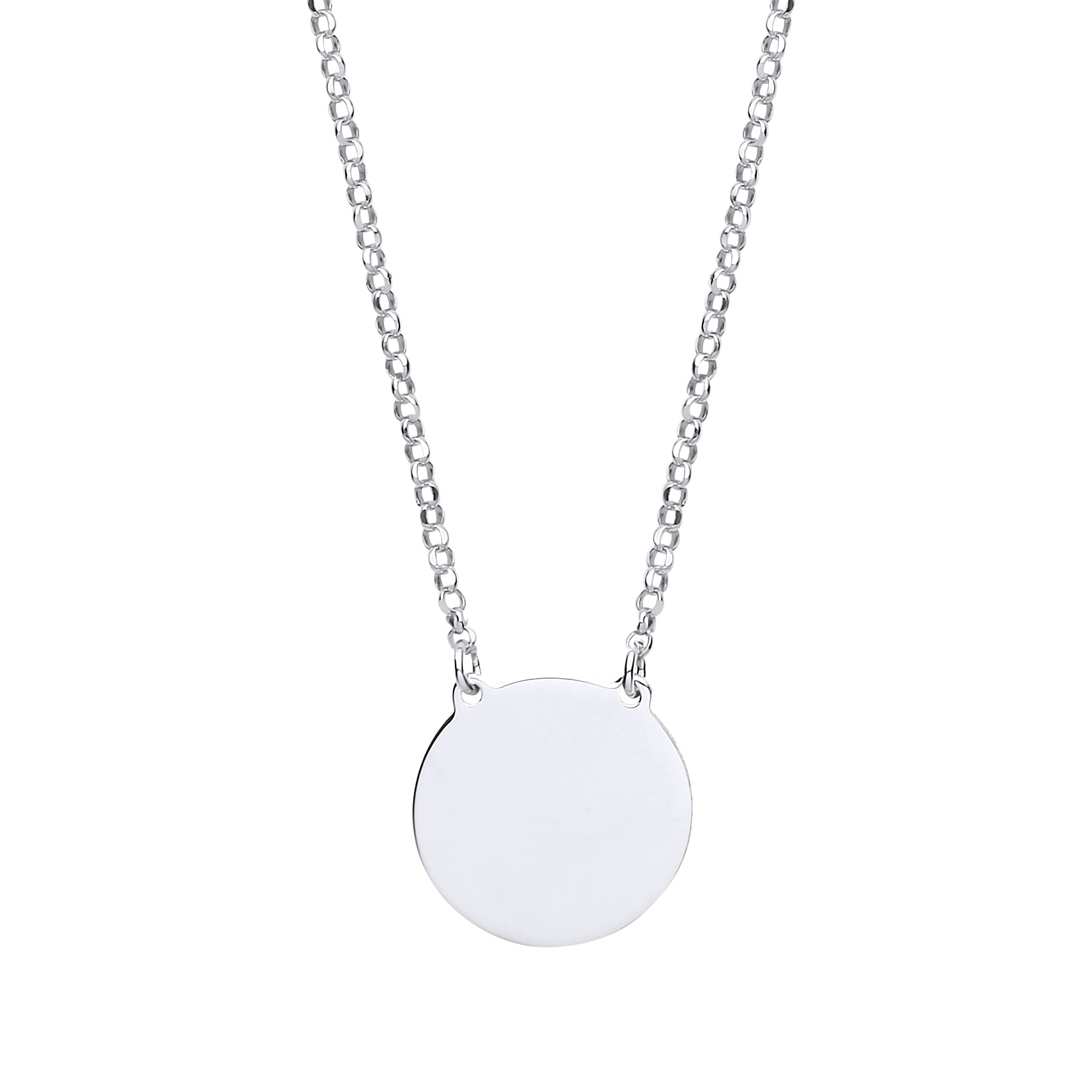 Silver  Round Disc Tag Medallion Necklace 16 + 1 inch - GVK191