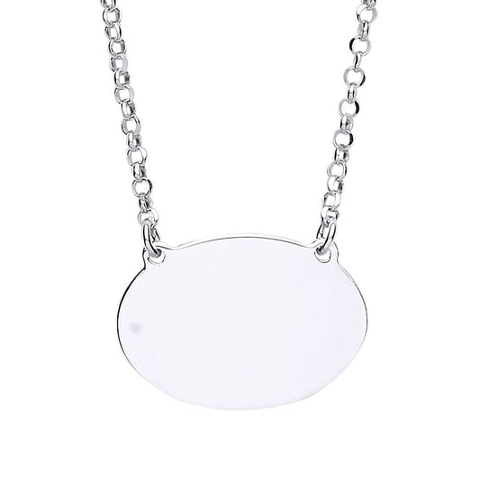 Silver Oval Disc Tag Medallion Necklace 16 + 1 inch - GVK192