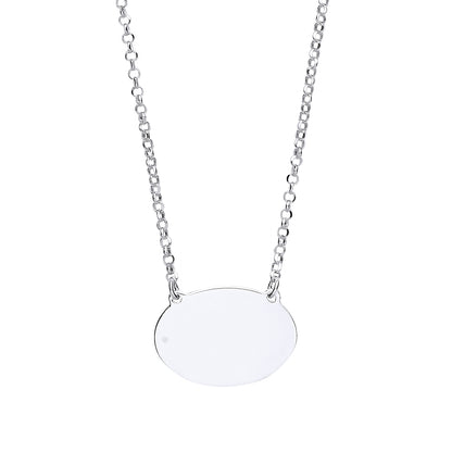 Silver  Oval Disc Tag Medallion Necklace 16 + 1 inch - GVK192