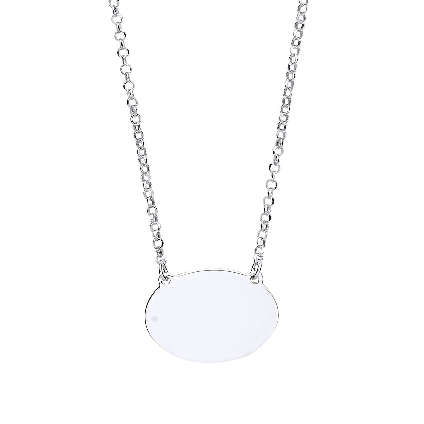 Silver  Oval Disc Tag Medallion Necklace 16 + 1 inch - GVK192