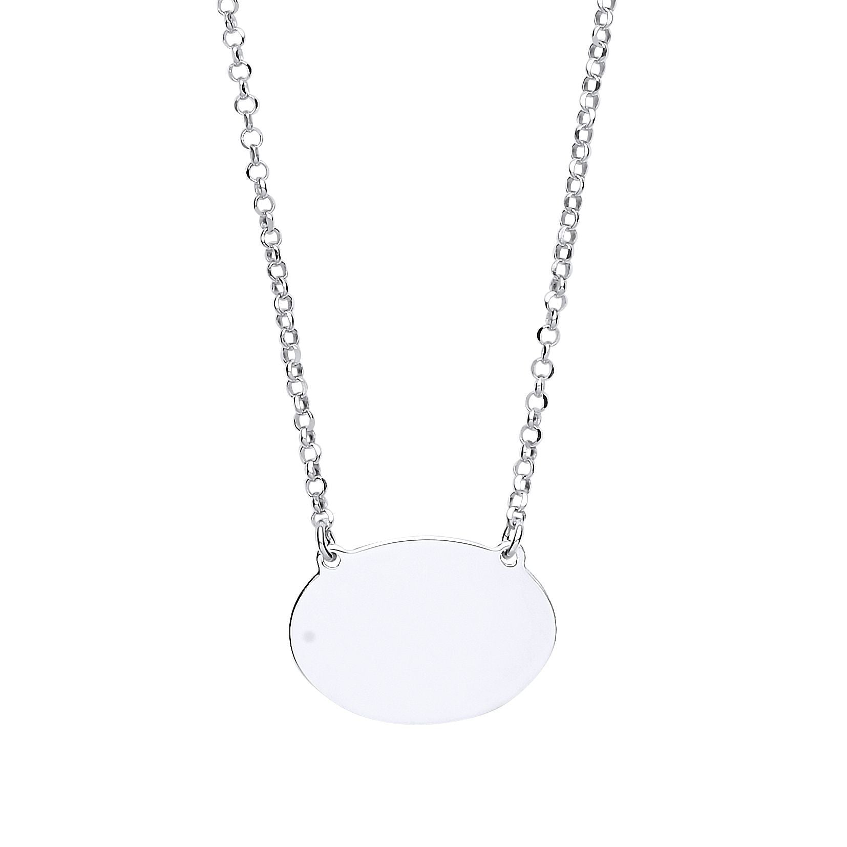 Silver  Oval Disc Tag Medallion Necklace 16 + 1 inch - GVK192