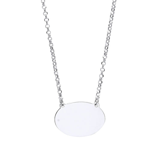 Silver  Oval Disc Tag Medallion Necklace 16 + 1 inch - GVK192
