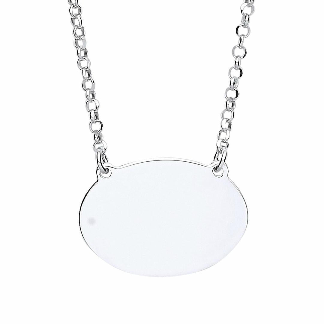 Silver  Oval Disc Tag Medallion Necklace 16 + 1 inch - GVK192