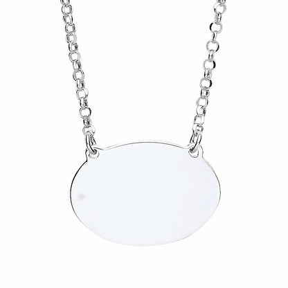 Silver  Oval Disc Tag Medallion Necklace 16 + 1 inch - GVK192