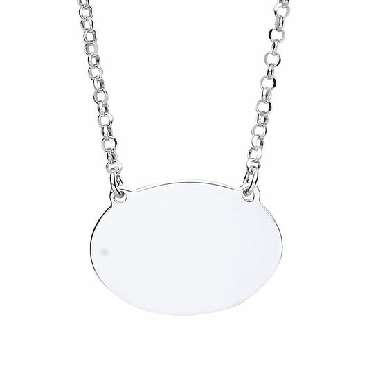 Silver  Oval Disc Tag Medallion Necklace 16 + 1 inch - GVK192