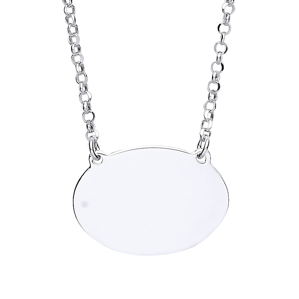 Silver  Oval Disc Tag Medallion Necklace 16 + 1 inch - GVK192
