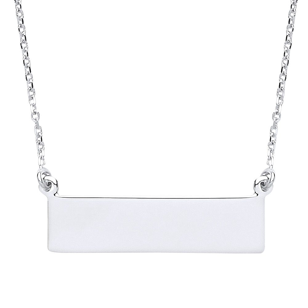 Silver  Rectangular ID Tag Nameplate Necklace 15 + 1 inch - GVK194