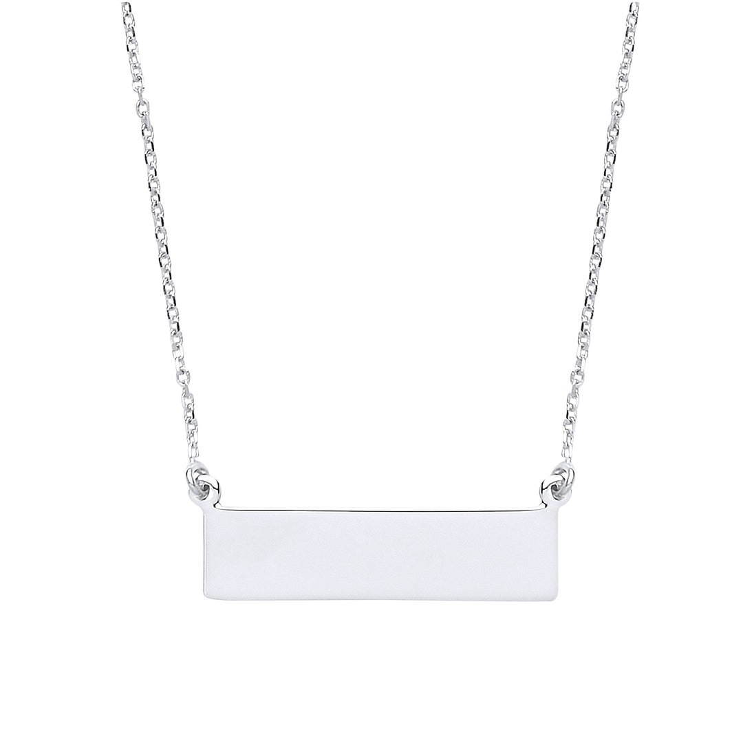 Silver  Rectangular ID Tag Nameplate Necklace 15 + 1 inch - GVK194
