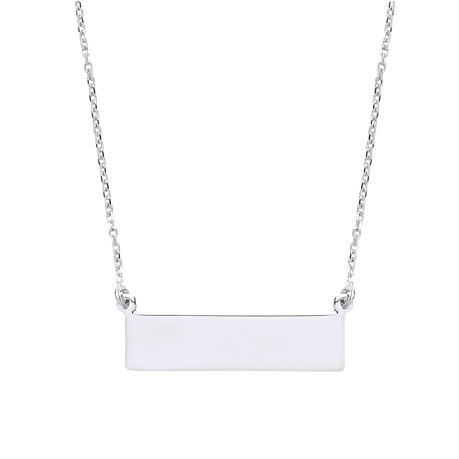 Silver  Rectangular ID Tag Nameplate Necklace 15 + 1 inch - GVK194