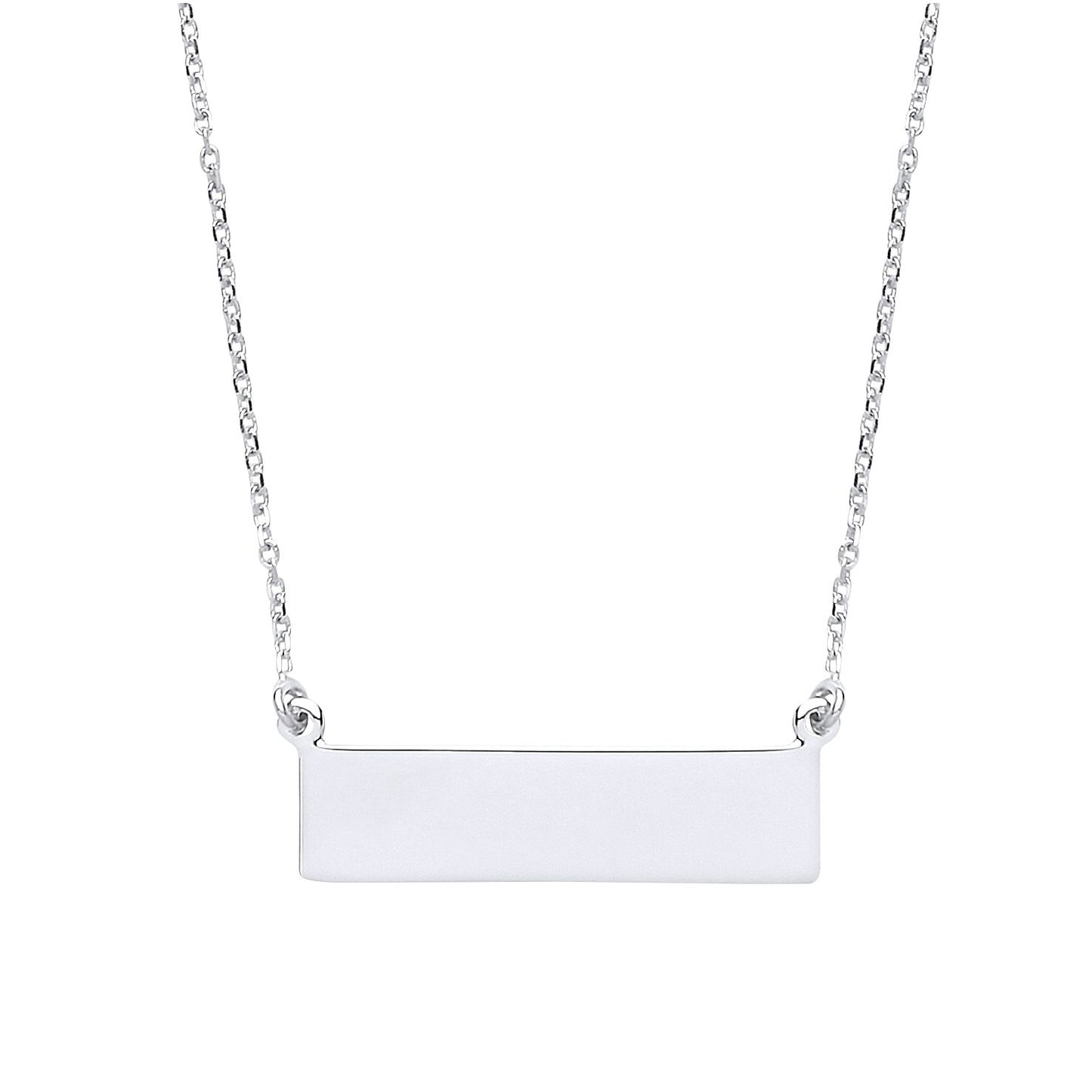 Silver  Rectangular ID Tag Nameplate Necklace 15 + 1 inch - GVK194