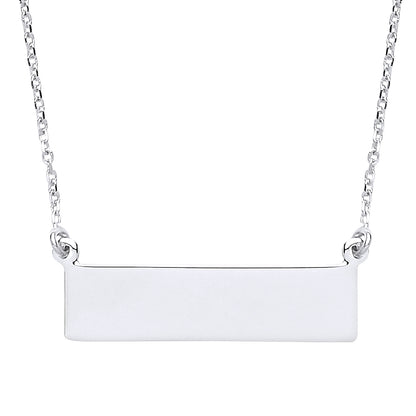 Silver  Rectangular ID Tag Nameplate Necklace 15 + 1 inch - GVK194