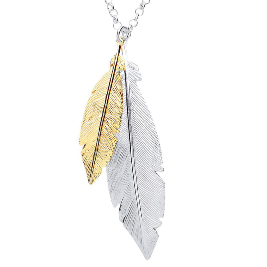 Gilded Silver  Angel Wing Feather Charm Necklace 16 + 1 inch - GVK195
