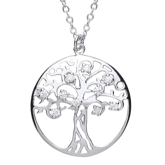 Silver CZ Tree of Life Charm Necklace 16 inch - GVK196