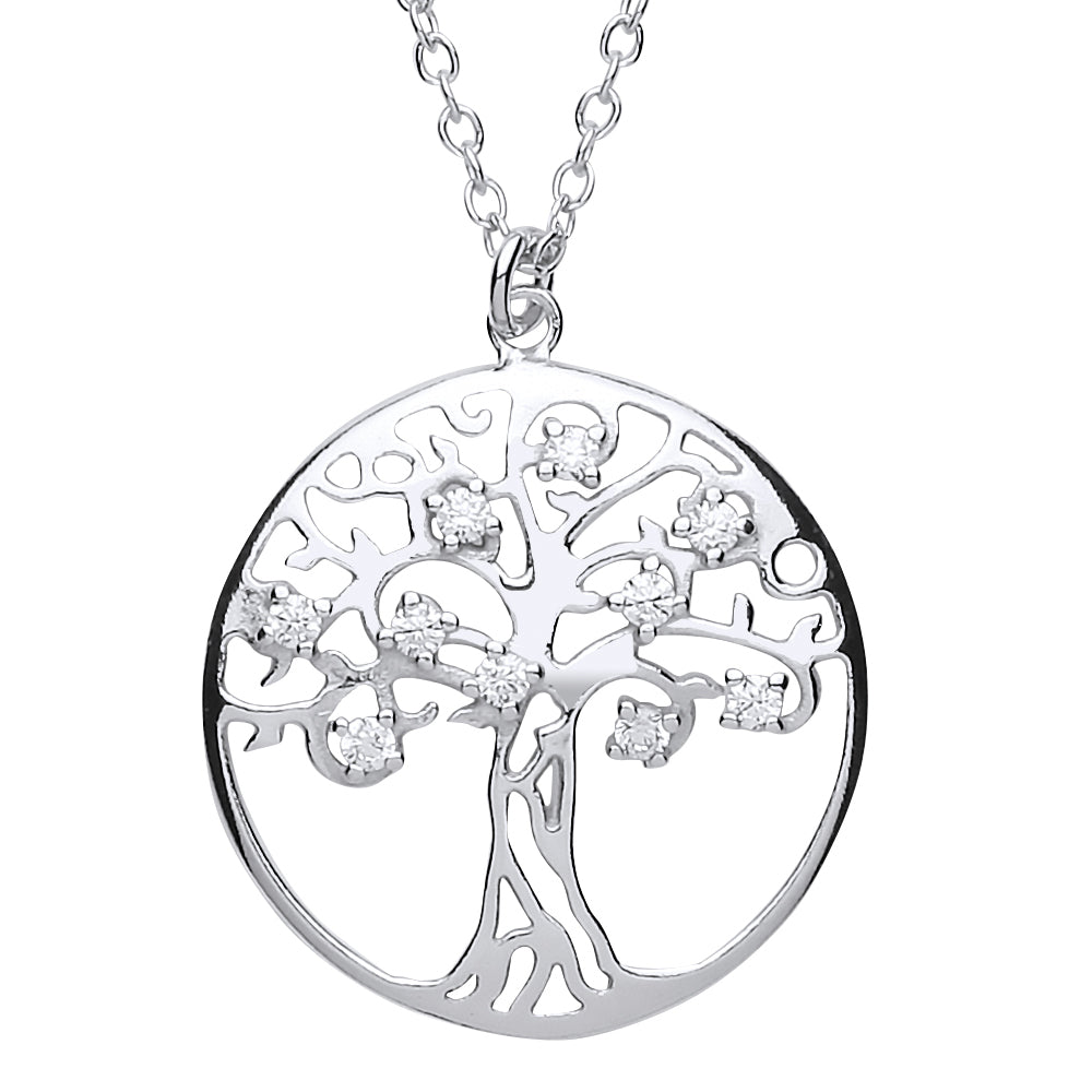 Silver  CZ Tree of Life Charm Necklace 16 inch - GVK196