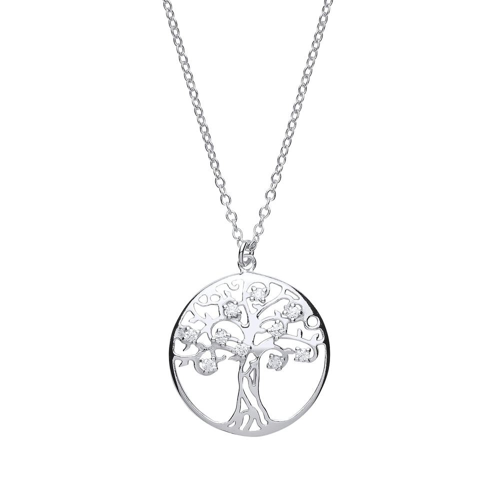 Silver  CZ Tree of Life Charm Necklace 16 inch - GVK196
