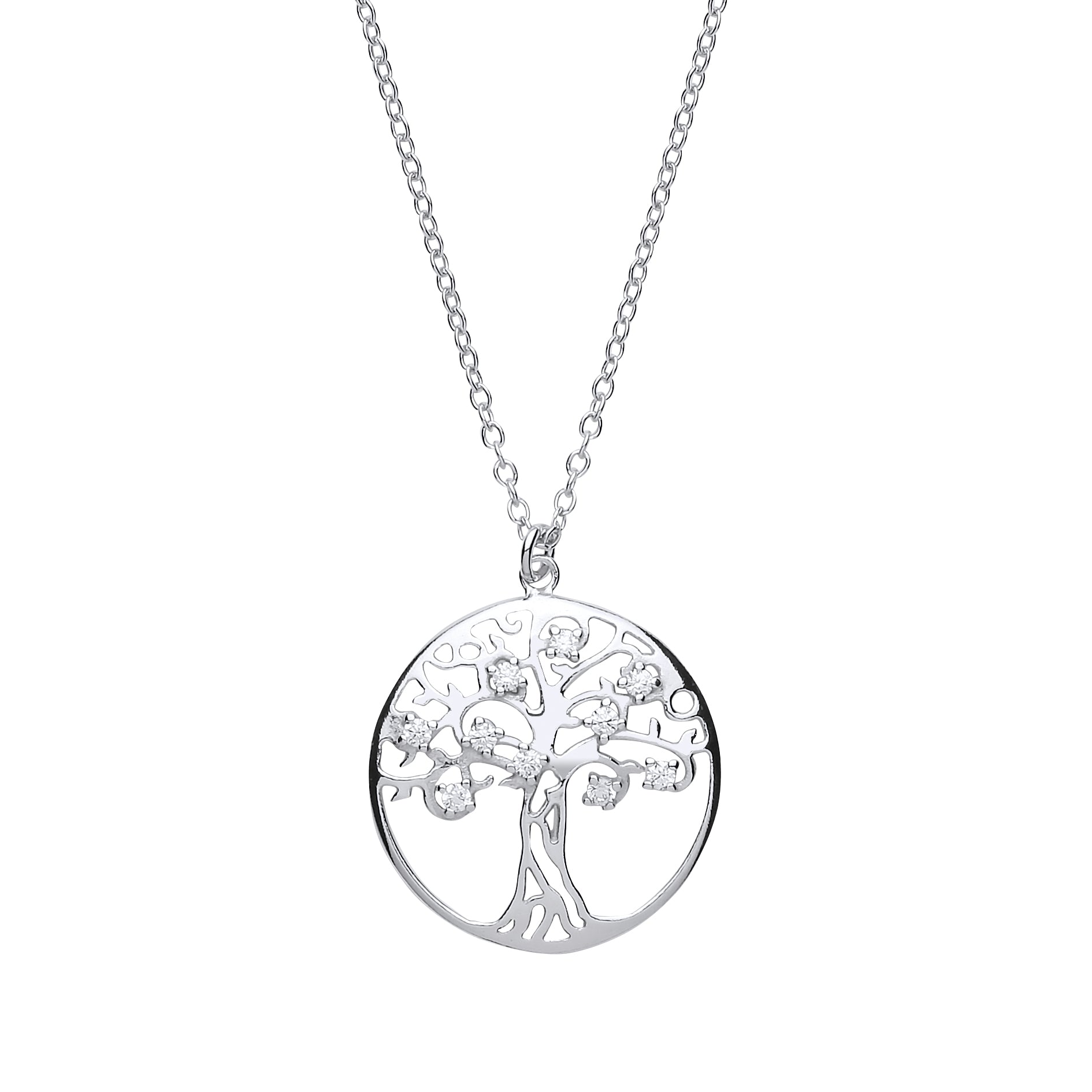 Silver  CZ Tree of Life Charm Necklace 16 inch - GVK196