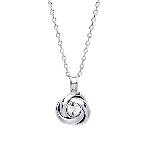 Silver  CZ Spiral Knot Solitaire Charm Necklace 16 + 1 inch - GVK197