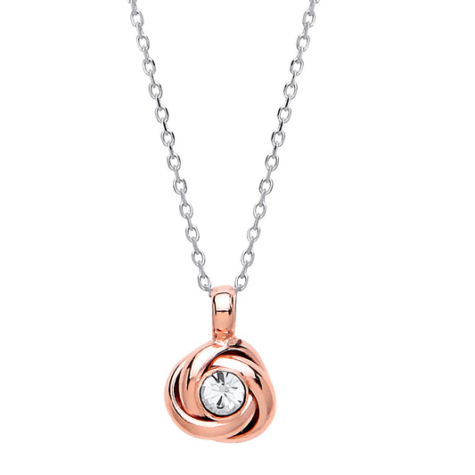 Rose Silver  CZ Spiral Knot Solitaire Charm Necklace 16 + 1 inch - GVK198