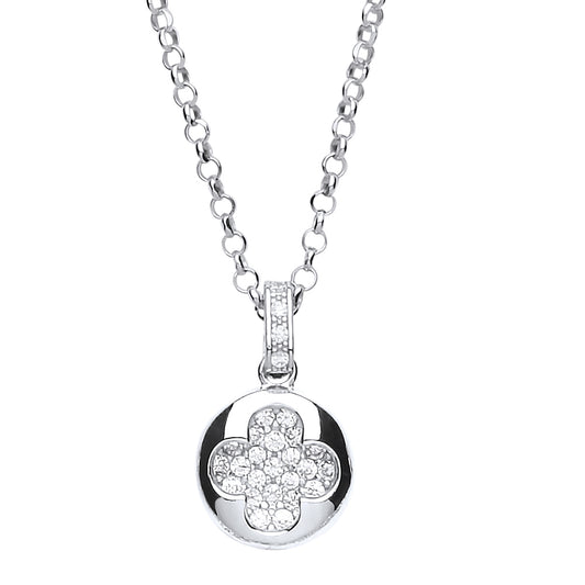 Silver  CZ Pave Clover Cluster Drop Necklace 16 + 1 inch - GVK199