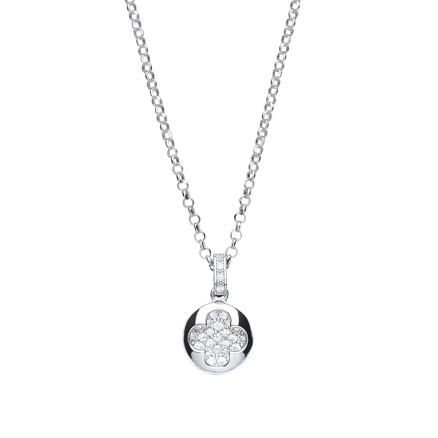 Silver  CZ Pave Clover Cluster Drop Necklace 16 + 1 inch - GVK199