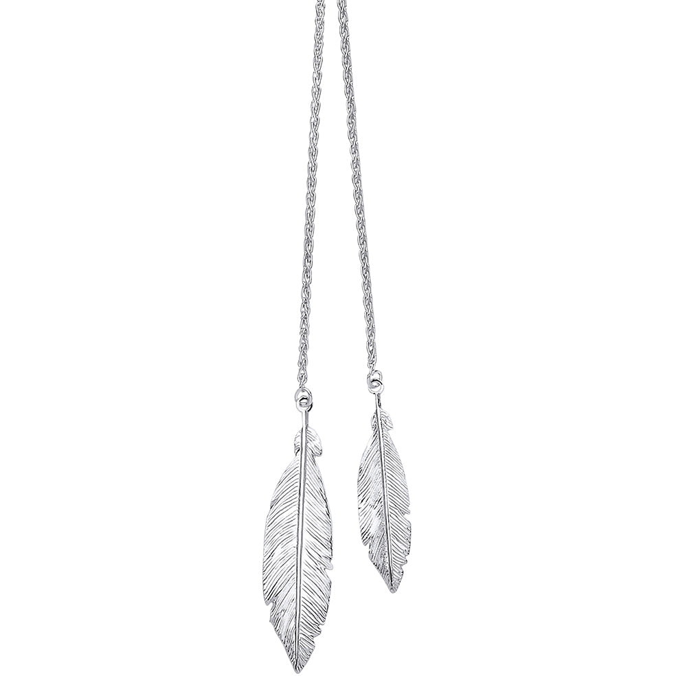 Silver  Angel Wing Feather Charm Necklace 30 inch - GVK207